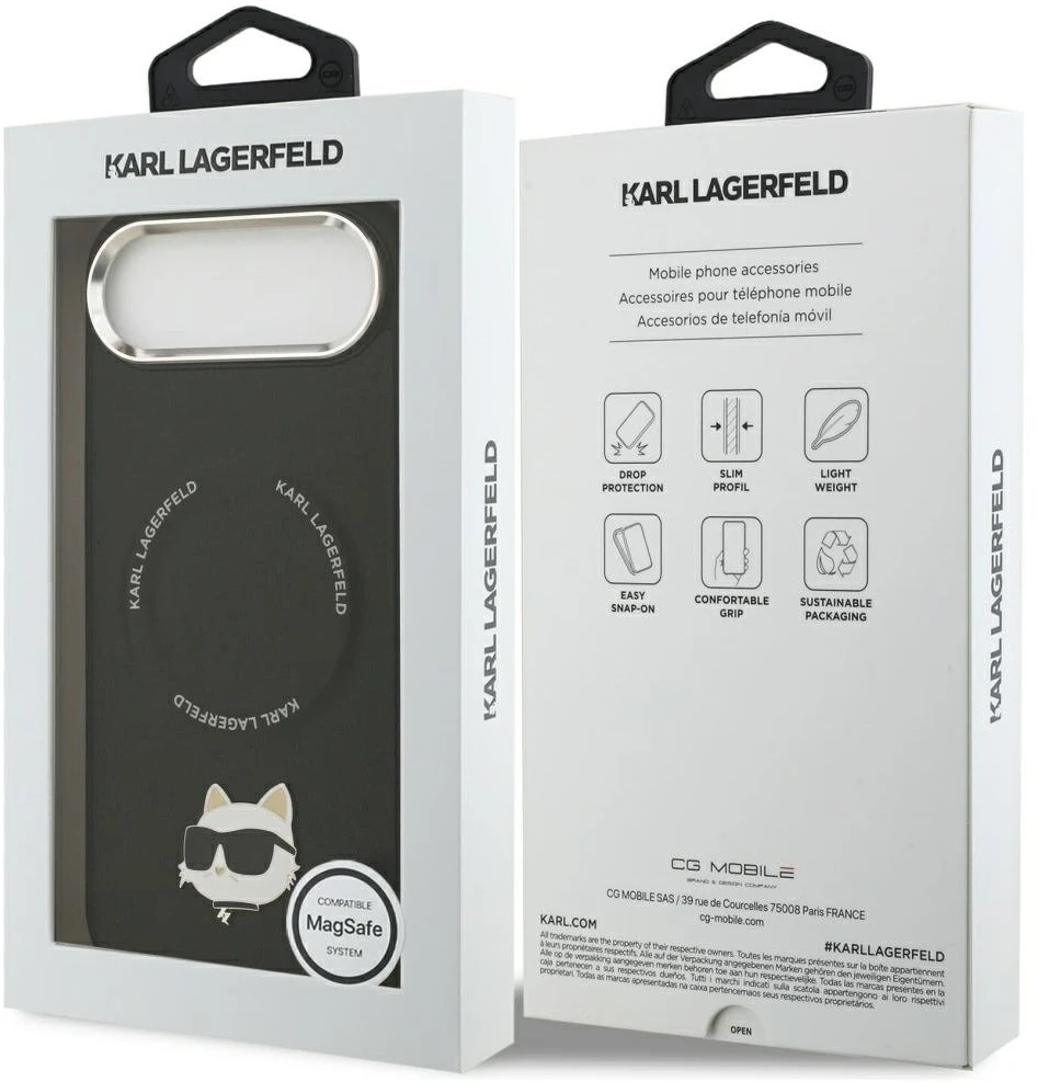 Karl Lagerfeld Choupette Pin MagSafe dėklas Apple iPhone Air juodos spalvos