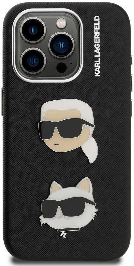 Karl Lagerfeld Grained PU K&CH Heads dėklas skirtas Apple iPhone 15 Pro Max juodos spalvos