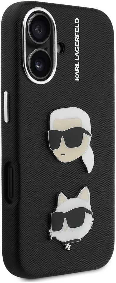 Karl Lagerfeld Grained PU K&CH Heads dėklas skirtas Apple iPhone 16 juodos spalvos
