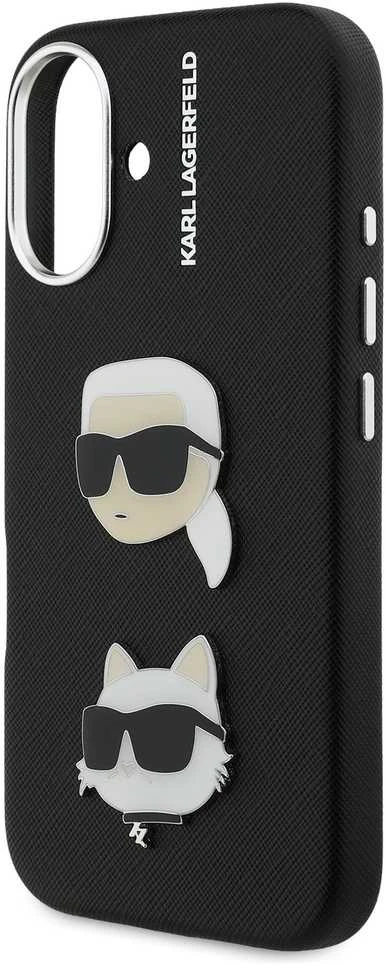 Karl Lagerfeld Grained PU K&CH Heads dėklas skirtas Apple iPhone 16 juodos spalvos