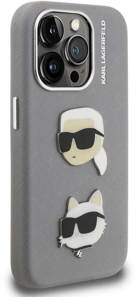 Karl Lagerfeld Grained PU K&CH Heads dėklas skirtas Apple iPhone 15 Pro Max pilkos spalvos