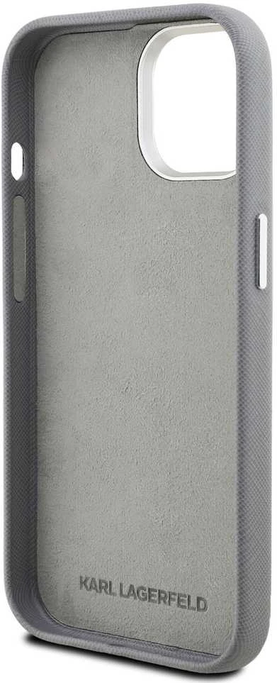 Karl Lagerfeld Grained PU K&CH Heads dėklas skirtas Apple iPhone 15 pilkos spalvos