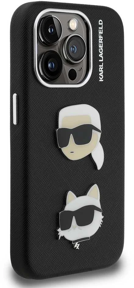 Karl Lagerfeld Grained PU K&CH Heads dėklas skirtas Apple iPhone 15 Pro Max juodos spalvos