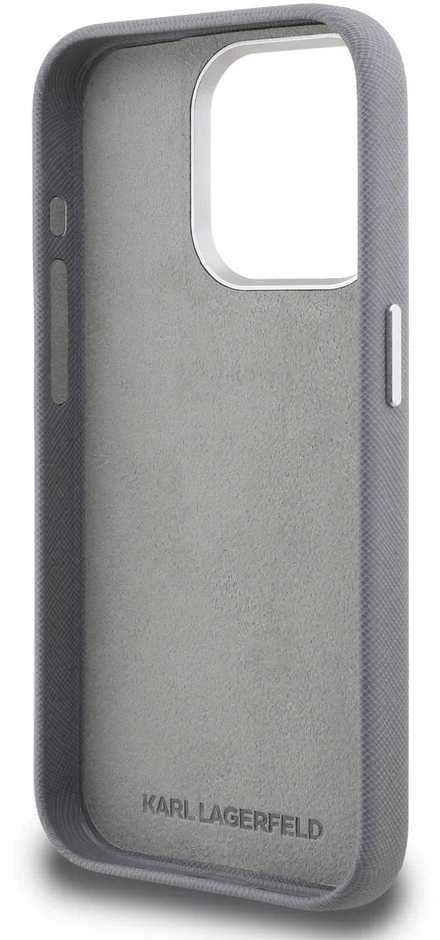 Karl Lagerfeld Grained PU K&CH Heads dėklas skirtas Apple iPhone 15 Pro Max pilkos spalvos