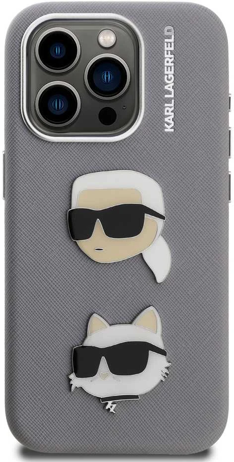 Karl Lagerfeld Grained PU K&CH Heads dėklas skirtas Apple iPhone 15 Pro Max pilkos spalvos
