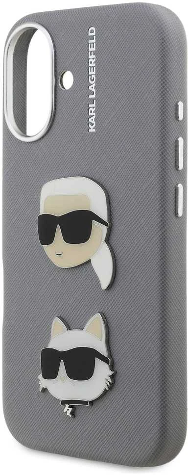 Karl Lagerfeld Grained PU K&CH Heads dėklas skirtas Apple iPhone 16 pilkos spalvos