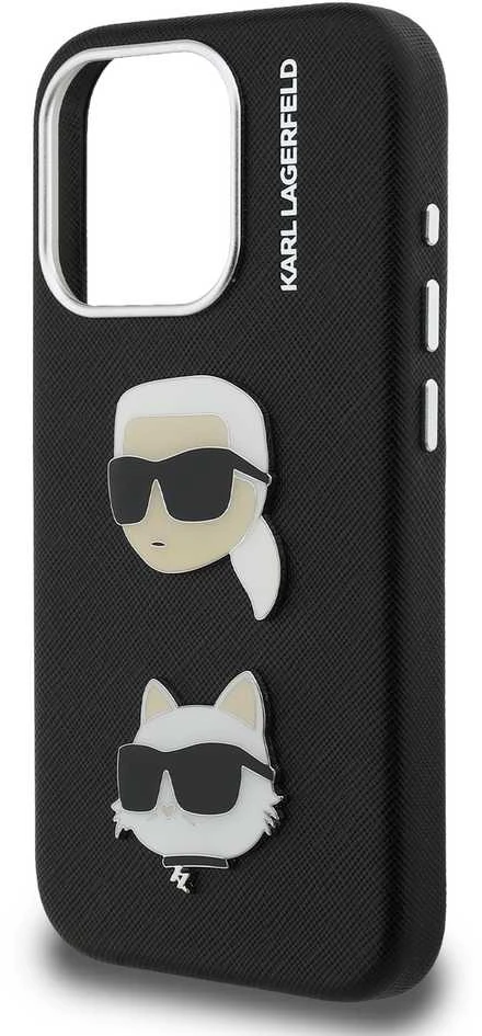 Karl Lagerfeld Grained PU K&CH Heads dėklas skirtas Apple iPhone 15 Pro juodos spalvos