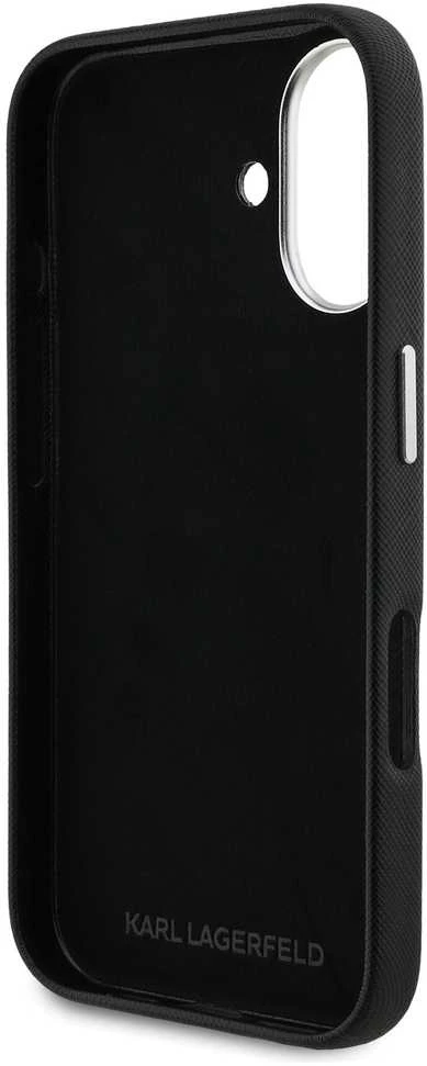 Karl Lagerfeld Grained PU K&CH Heads dėklas skirtas Apple iPhone 16 juodos spalvos