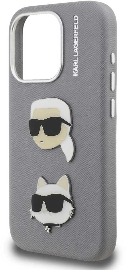 Karl Lagerfeld Grained PU K&CH Heads dėklas skirtas Apple iPhone 15 Pro Max pilkos spalvos