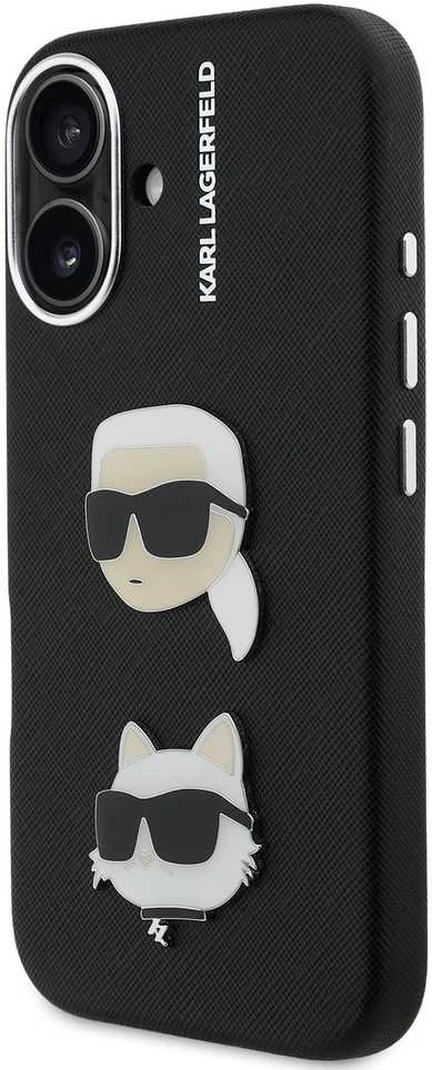 Karl Lagerfeld Grained PU K&CH Heads dėklas skirtas Apple iPhone 16 juodos spalvos