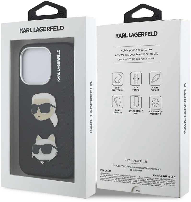 Karl Lagerfeld Grained PU K&CH Heads dėklas skirtas Apple iPhone 15 Pro Max juodos spalvos