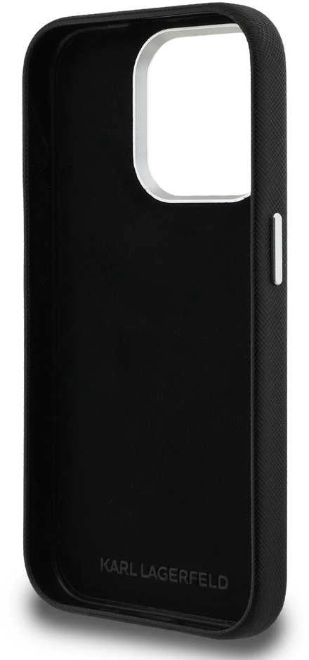 Karl Lagerfeld Grained PU K&CH Heads dėklas skirtas Apple iPhone 15 Pro juodos spalvos