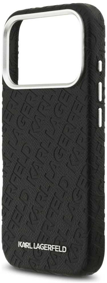 Karl Lagerfeld Grained PU Repeated Logo MagSafe dėklas skirtas Apple iPhone 17 Pro juodos spalvos