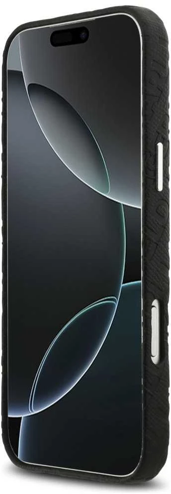Karl Lagerfeld Grained PU Repeated Logo MagSafe dėklas skirtas Apple iPhone 17 Pro Max juodos spalvos