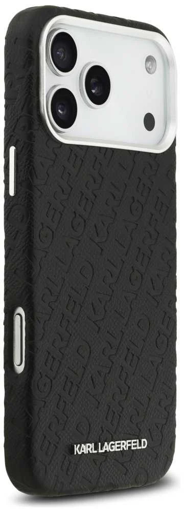Karl Lagerfeld Grained PU Repeated Logo MagSafe dėklas skirtas Apple iPhone 17 Pro Max juodos spalvos