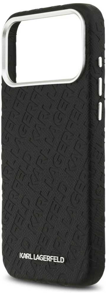 Karl Lagerfeld Grained PU Repeated Logo MagSafe dėklas skirtas Apple iPhone 17 Pro Max juodos spalvos