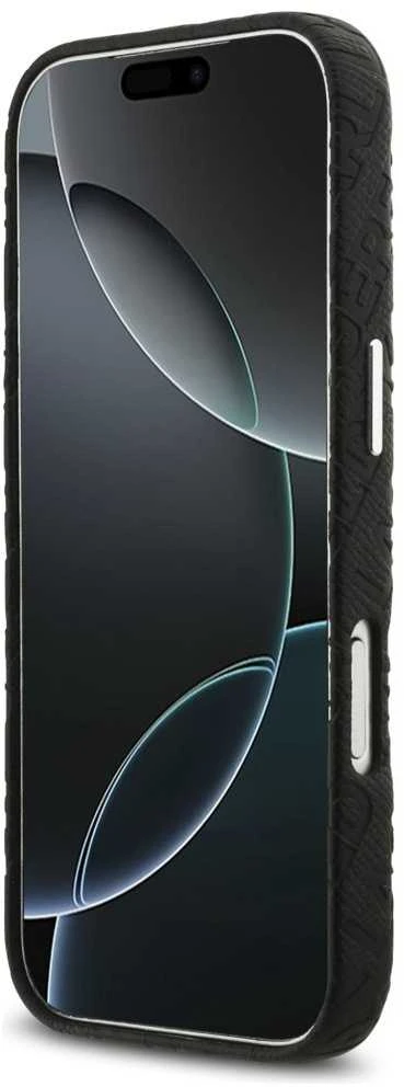 Karl Lagerfeld Grained PU Repeated Logo MagSafe dėklas skirtas Apple iPhone 17 Pro juodos spalvos