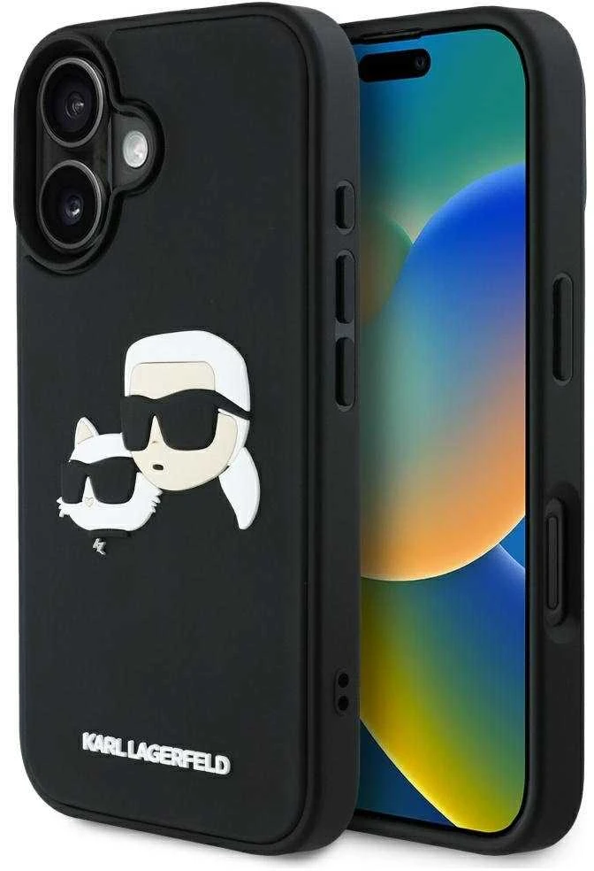 Dėklas Karl Lagerfeld HC 3D Rubber Double Heads Apple iPhone 16 juodos spalvos