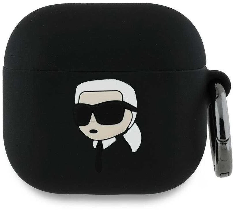 Dėklas Karl Lagerfeld KLA4RUNIKK AirPods 4 cover juodos spalvos silikoninis Karl Head 3D