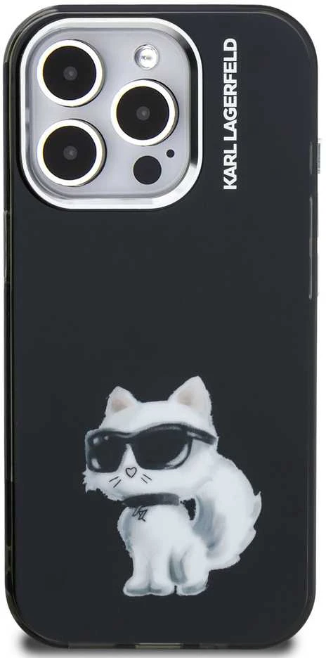 Karl Lagerfeld IML Aquarelle Choupette dėklas Apple iPhone 15 Pro Max juodos spalvos