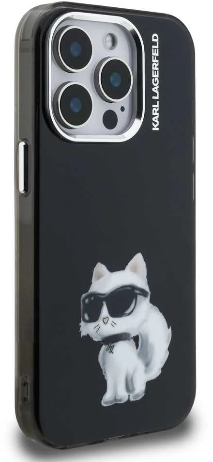 Karl Lagerfeld IML Aquarelle Choupette dėklas Apple iPhone 15 Pro Max juodos spalvos