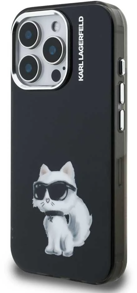 Karl Lagerfeld IML Aquarelle Choupette dėklas Apple iPhone 15 Pro Max juodos spalvos