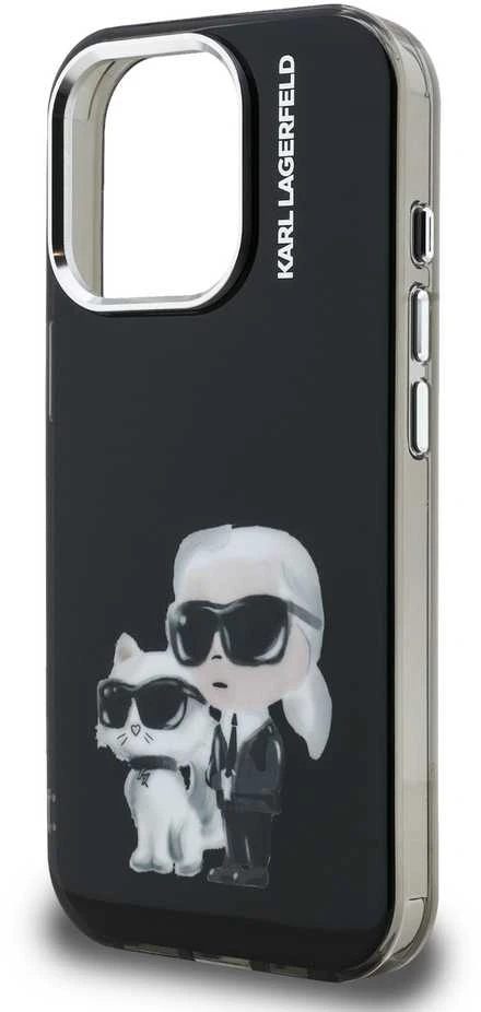 Karl Lagerfeld IML Aquarelle Karl and Choupette dėklas Apple iPhone 15 Pro juodos spalvos