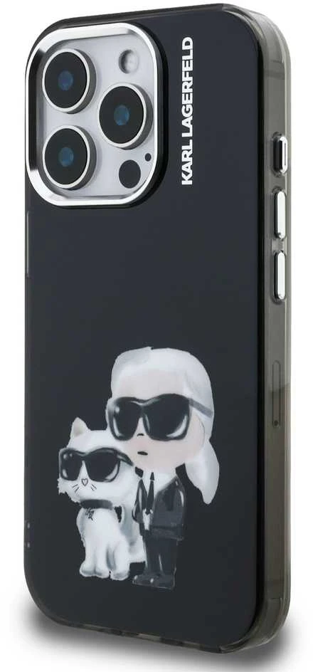 Karl Lagerfeld IML Aquarelle Karl and Choupette dėklas Apple iPhone 15 Pro juodos spalvos
