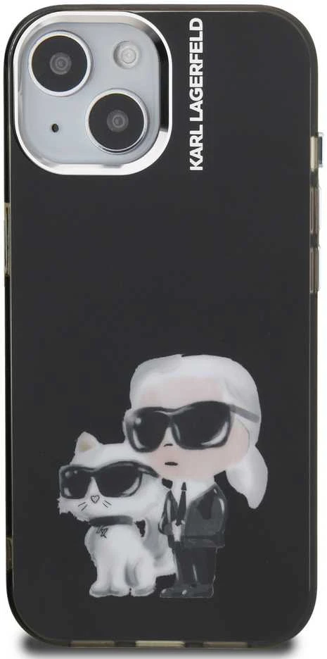 Karl Lagerfeld IML Aquarelle Karl and Choupette dėklas Apple iPhone 15 juodos spalvos