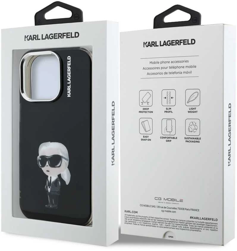 Karl Lagerfeld IML Aquarelle Karl dėklas Apple iPhone 15 Pro Max juodos spalvos