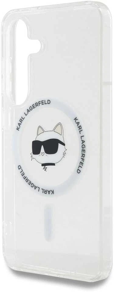 Dėklas Karl Lagerfeld Button Choupette Head Printed Logo MagSafe Samsung Galaxy S25 baltos spalvos