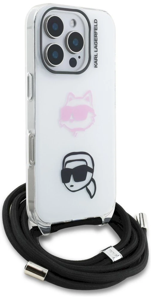 Karl Lagerfeld IML per petį nešiojamas Karl&Choupette dėklas iPhone 16 Pro telefonui - Baltas