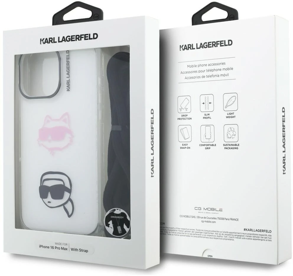 Karl Lagerfeld IML per petį nešiojamas Karl&Choupette dėklas iPhone 16 Pro Max - Baltas