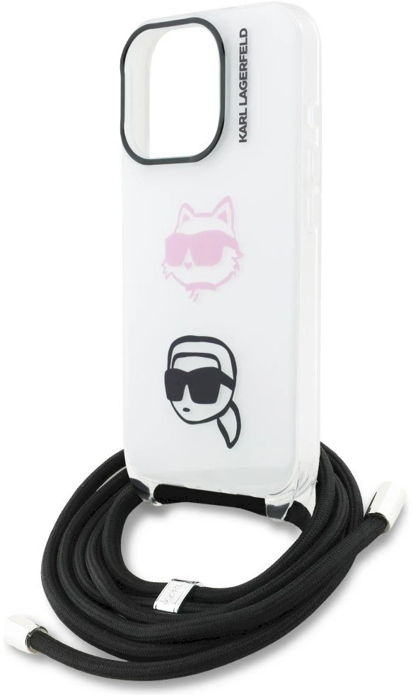 Karl Lagerfeld IML per petį nešiojamas Karl&Choupette dėklas iPhone 16 Pro telefonui - Baltas