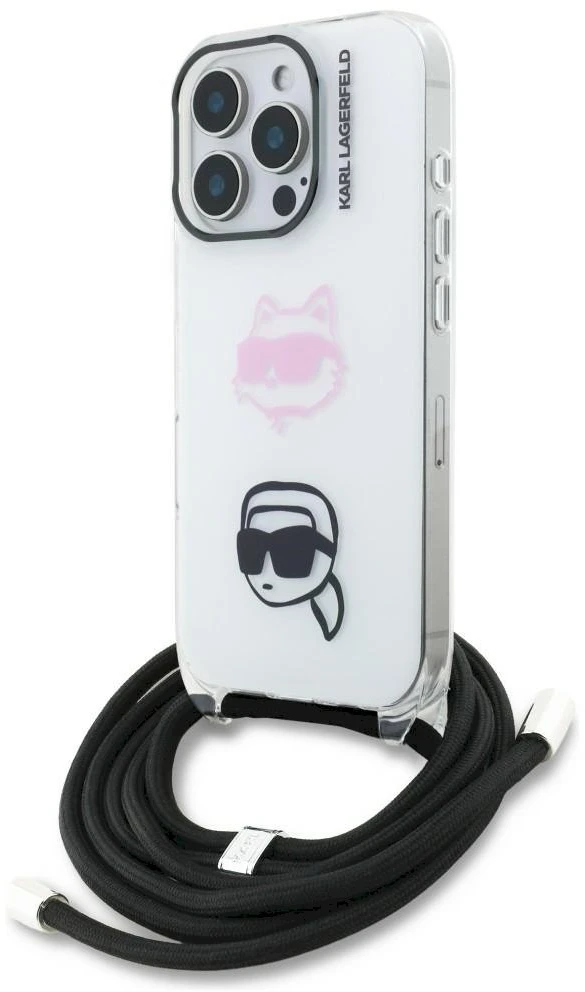Karl Lagerfeld IML per petį nešiojamas Karl&Choupette dėklas iPhone 16 Pro telefonui - Baltas