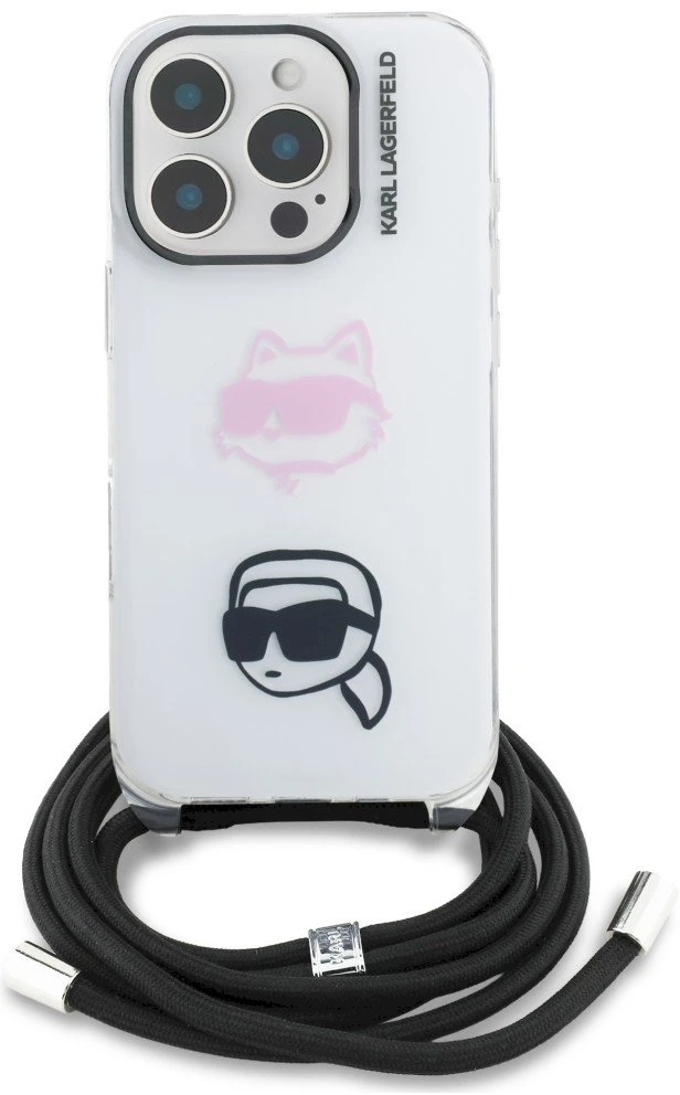 Karl Lagerfeld IML per petį nešiojamas Karl&Choupette dėklas iPhone 16 Pro Max - Baltas