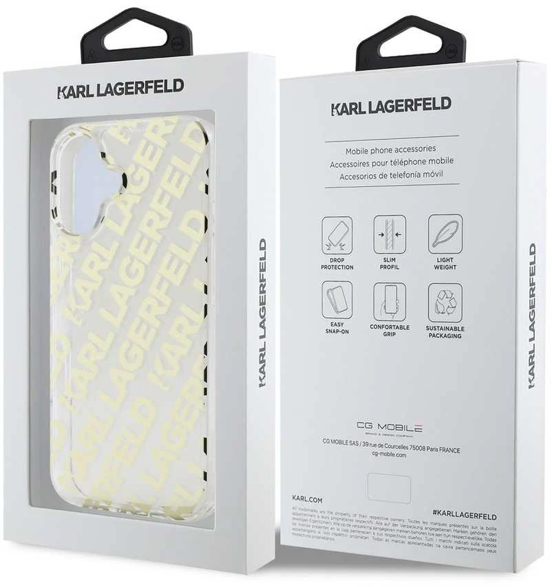 Karl Lagerfeld IML Electroplated Repeated Logo Apple iPhone 16 dėklas telefonui aukso spalvos