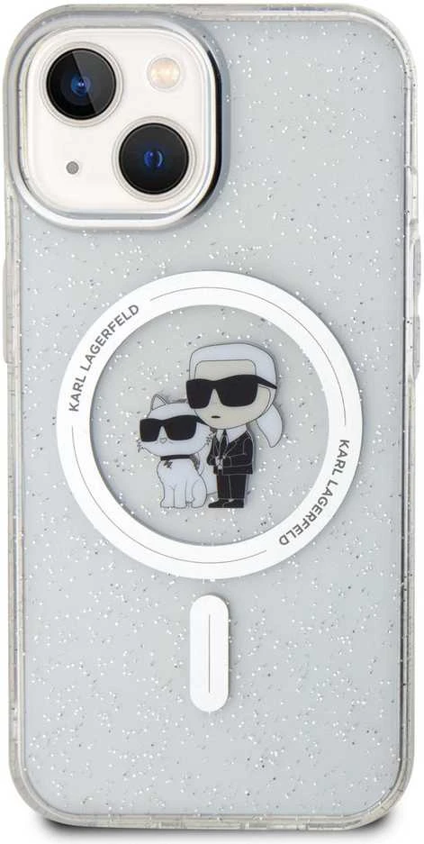 Apple iPhone 15 Karl Lagerfeld dėklas Karl&Choupette Glitter MagSafe (KLHMP15SHGKCNOT) skaidrus
