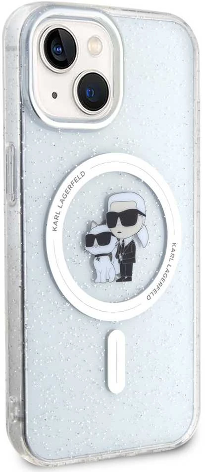 Apple iPhone 15 Karl Lagerfeld dėklas Karl&Choupette Glitter MagSafe (KLHMP15SHGKCNOT) skaidrus