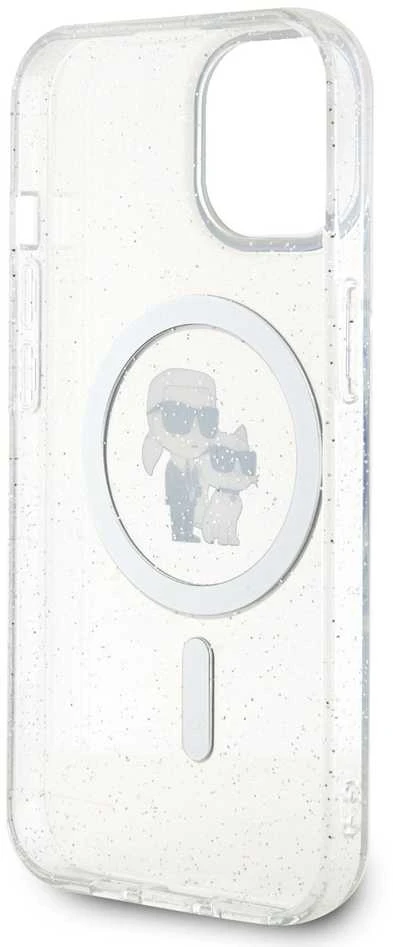 Apple iPhone 15 Karl Lagerfeld dėklas Karl&Choupette Glitter MagSafe (KLHMP15SHGKCNOT) skaidrus