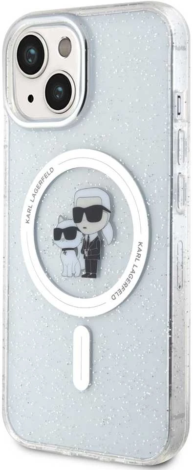 Apple iPhone 15 Karl Lagerfeld dėklas Karl&Choupette Glitter MagSafe (KLHMP15SHGKCNOT) skaidrus