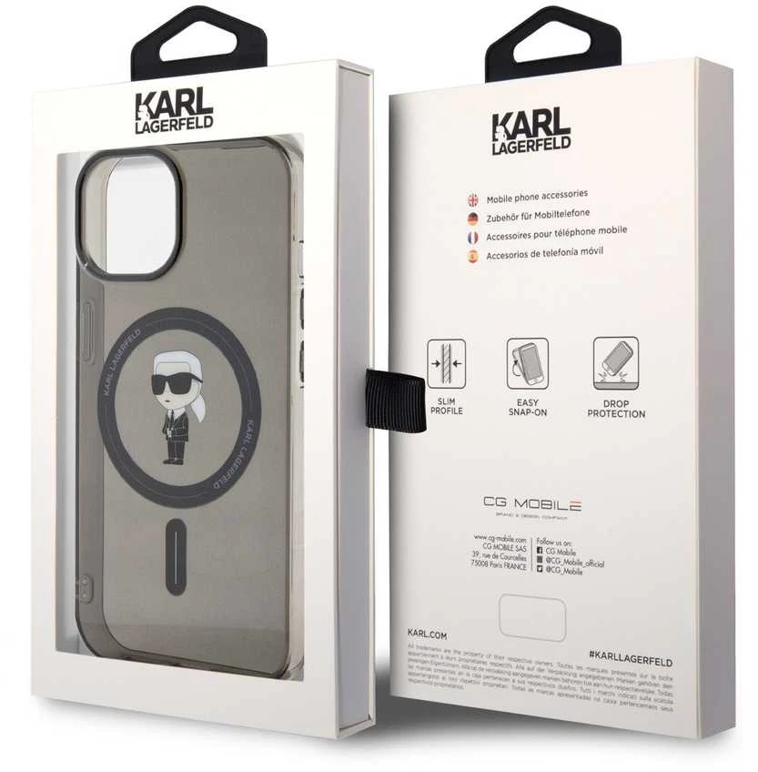 Karl Lagerfeld KLHMP15SHFCKNOK Apple iPhone 15/ 14 / 13 6.1″ juodos spalvos kietas dėklas IML Ikonik MagSafe