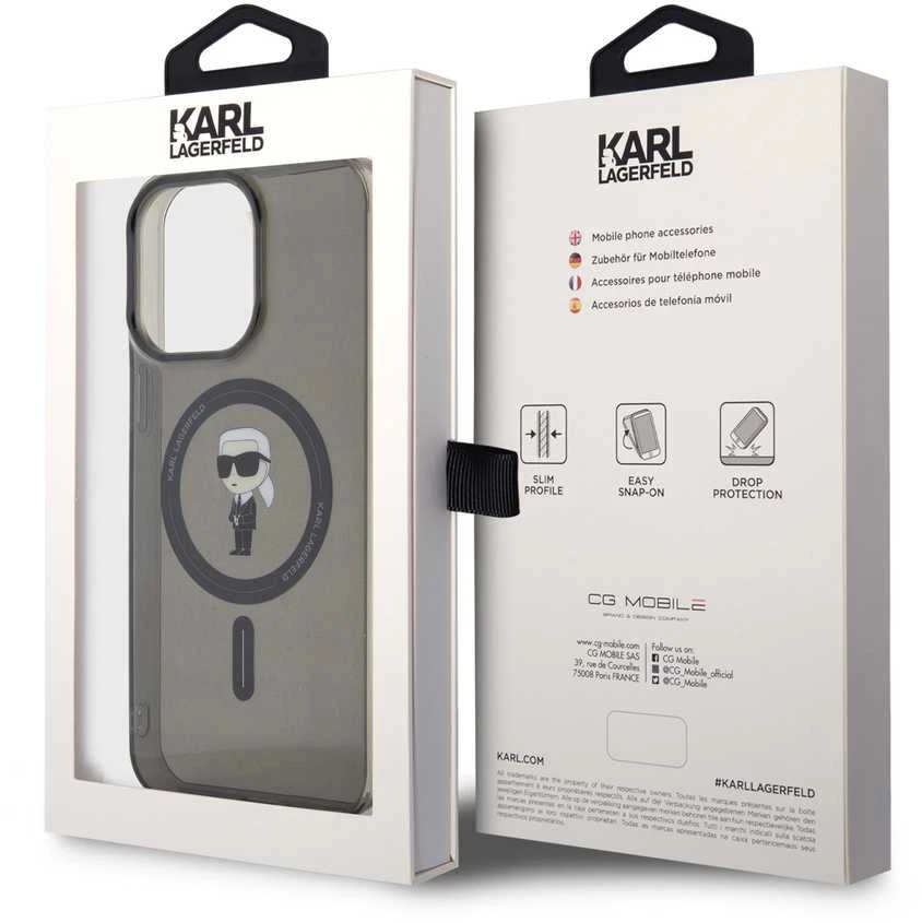 Apple iPhone 15 Pro Max Karl Lagerfeld dėklas IML Ikonik MagSafe (KLHMP15XHFCKNOK) juodos spalvos