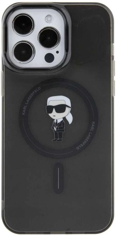 Apple iPhone 15 Pro Max Karl Lagerfeld dėklas IML Ikonik MagSafe (KLHMP15XHFCKNOK) juodos spalvos