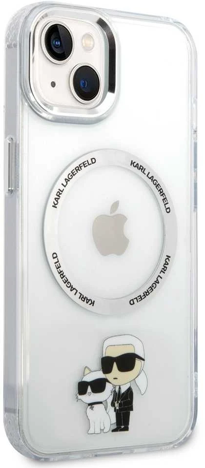 Karl Lagerfeld IML Karl and Choupette MagSafe dėklas telefonui Apple iPhone 15 skaidrus