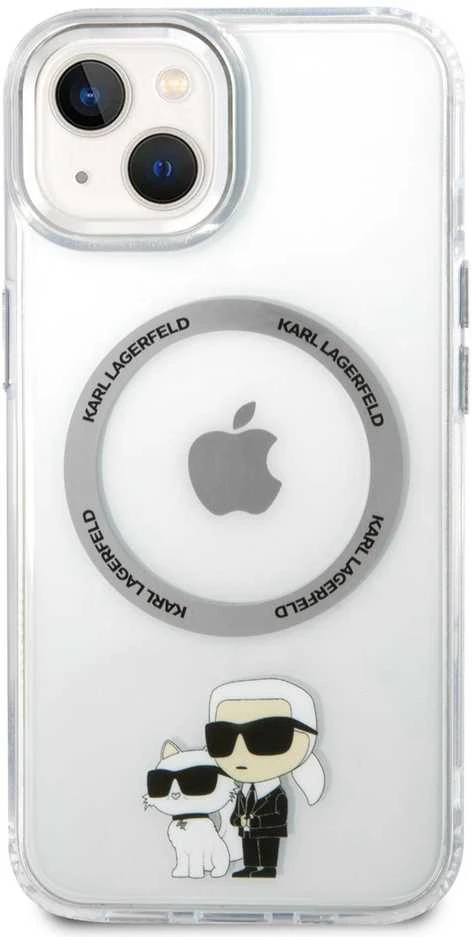 Karl Lagerfeld IML Karl and Choupette MagSafe dėklas telefonui Apple iPhone 15 skaidrus