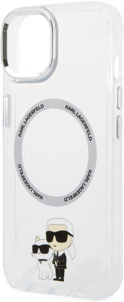 Karl Lagerfeld IML Karl and Choupette MagSafe dėklas telefonui Apple iPhone 15 skaidrus