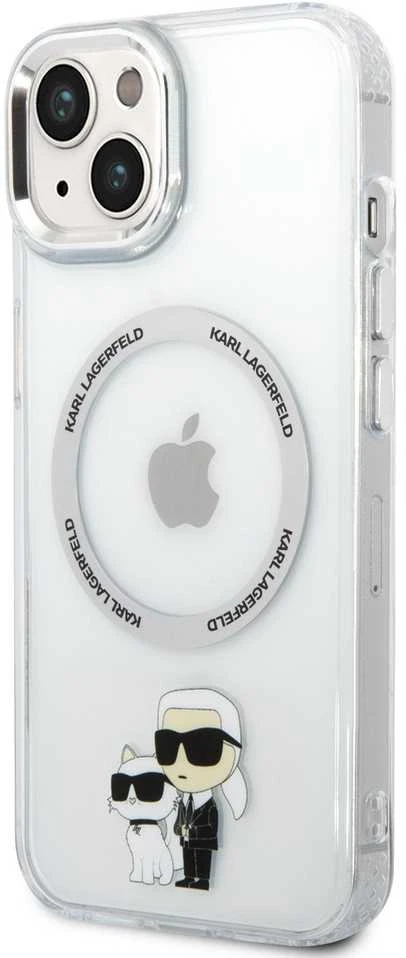 Karl Lagerfeld IML Karl and Choupette MagSafe dėklas telefonui Apple iPhone 15 skaidrus