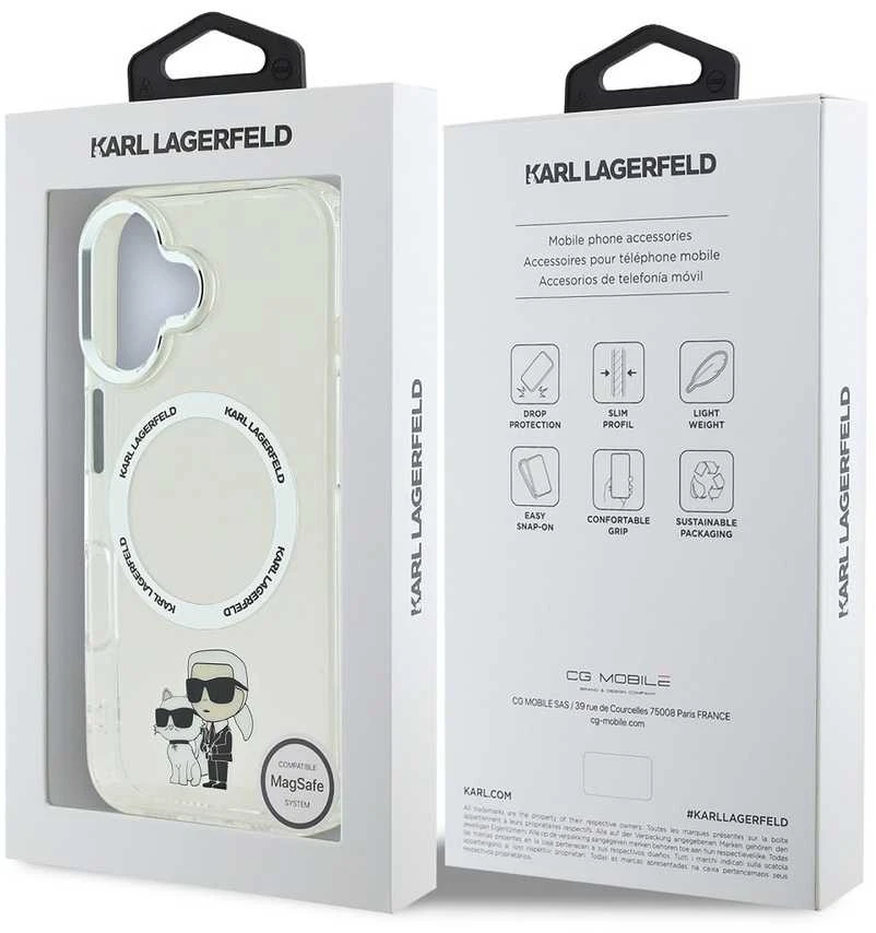 Karl Lagerfeld IML Karl and Choupette MagSafe Apple iPhone 16 dėklas telefonui skaidrus