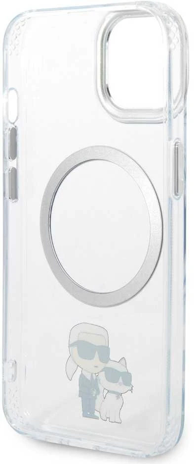 Karl Lagerfeld IML Karl and Choupette MagSafe dėklas telefonui Apple iPhone 15 skaidrus